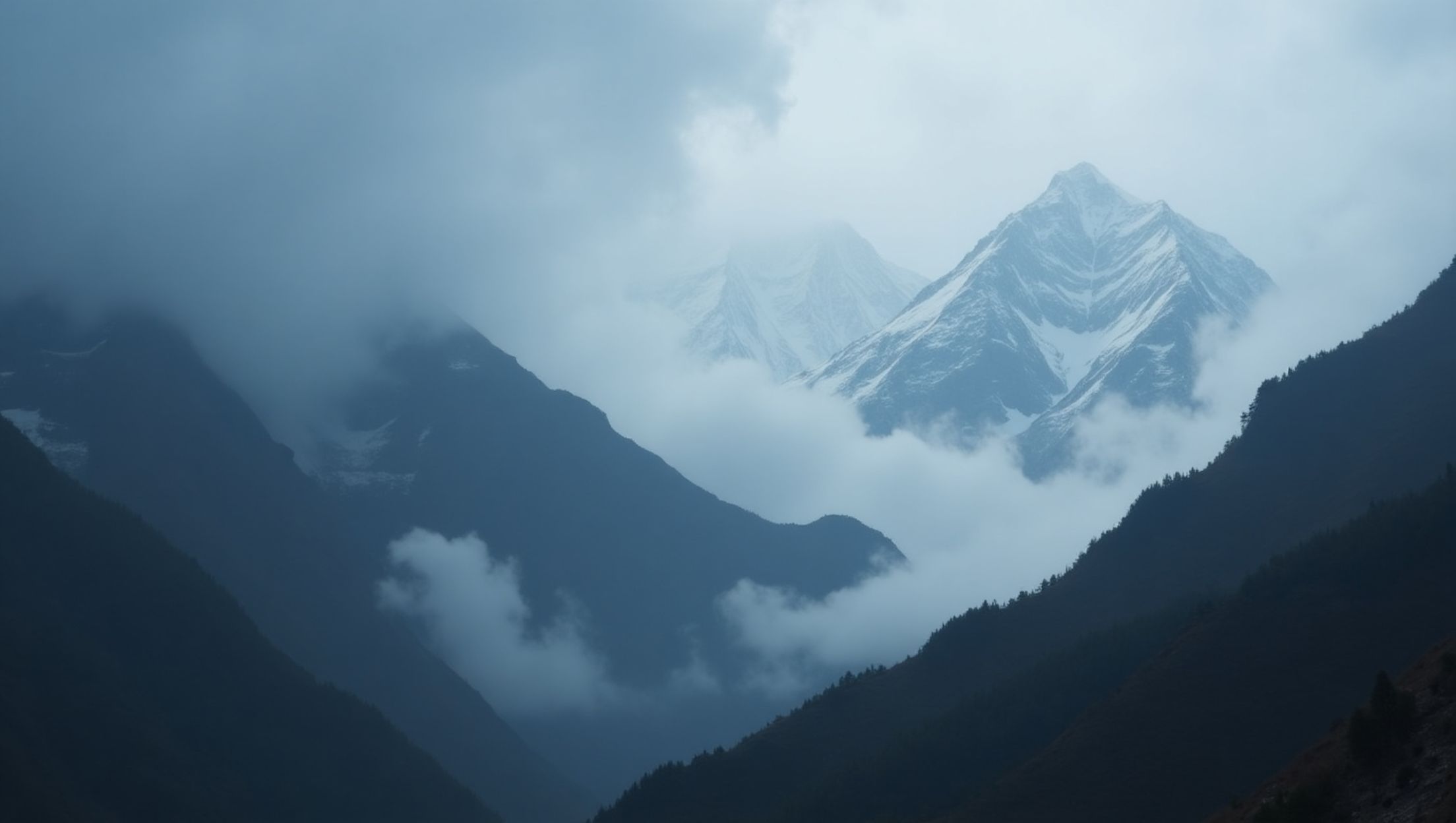 Clear view of Annapurna Base Camp under bright skies showing typical weather conditions in the region